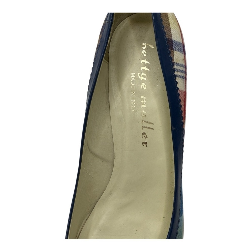 Bettye Muller Plaid Heels with Blue Bow Trim Retro 38.5 (US 8) - Picture 2 of 12